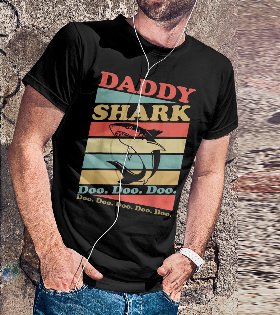 Daddy Shark Doo Doo Doo Vintage Stripes Retro T-Shirt