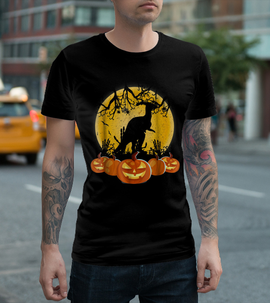 Parasaurolophus Pumpkin Halloween Moon Silhouette with Jack-o'-Lanterns T-Shirt