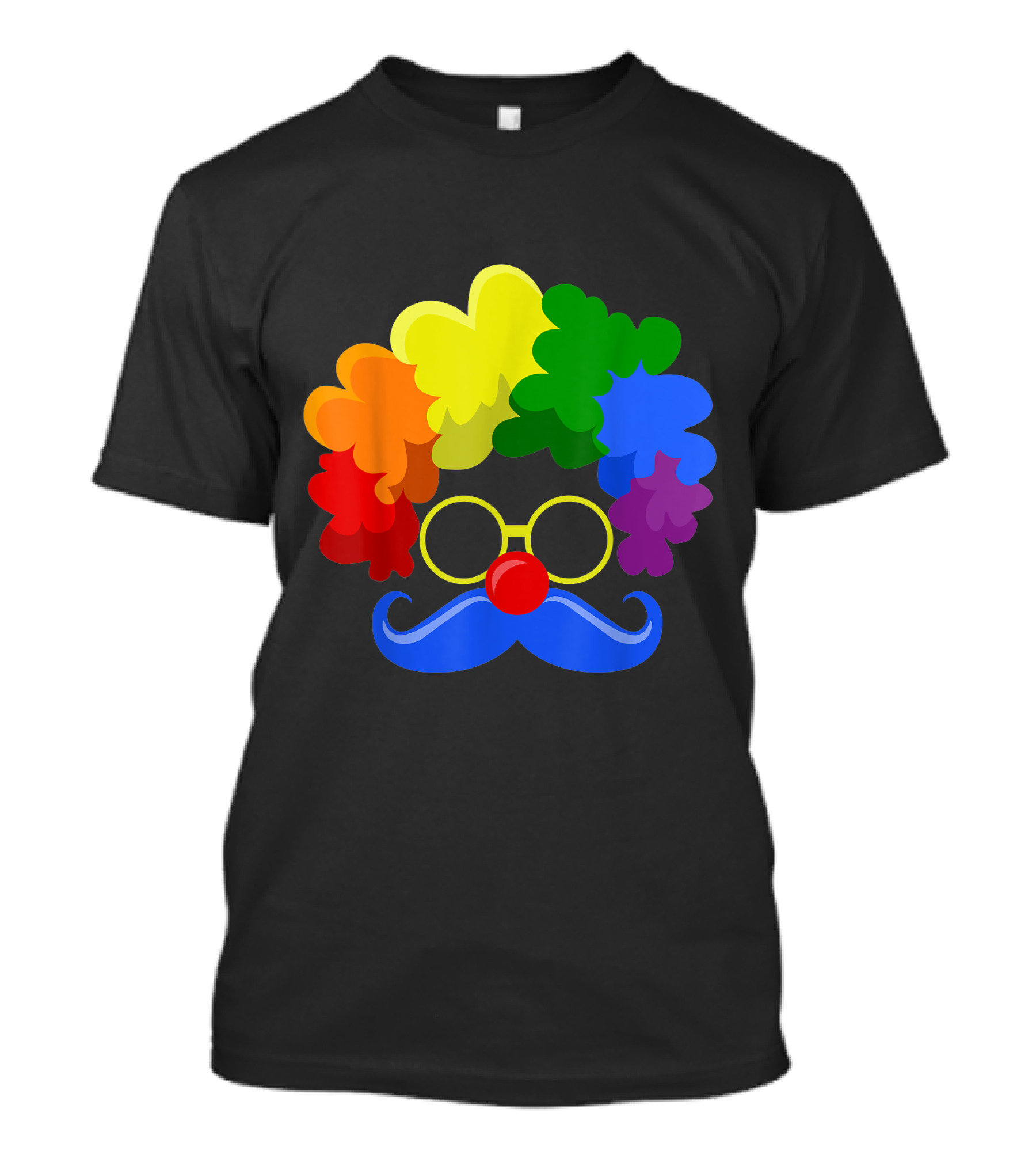 Halloween Clown Face Colorful Wig Moustache Glasses Nose T-Shirt