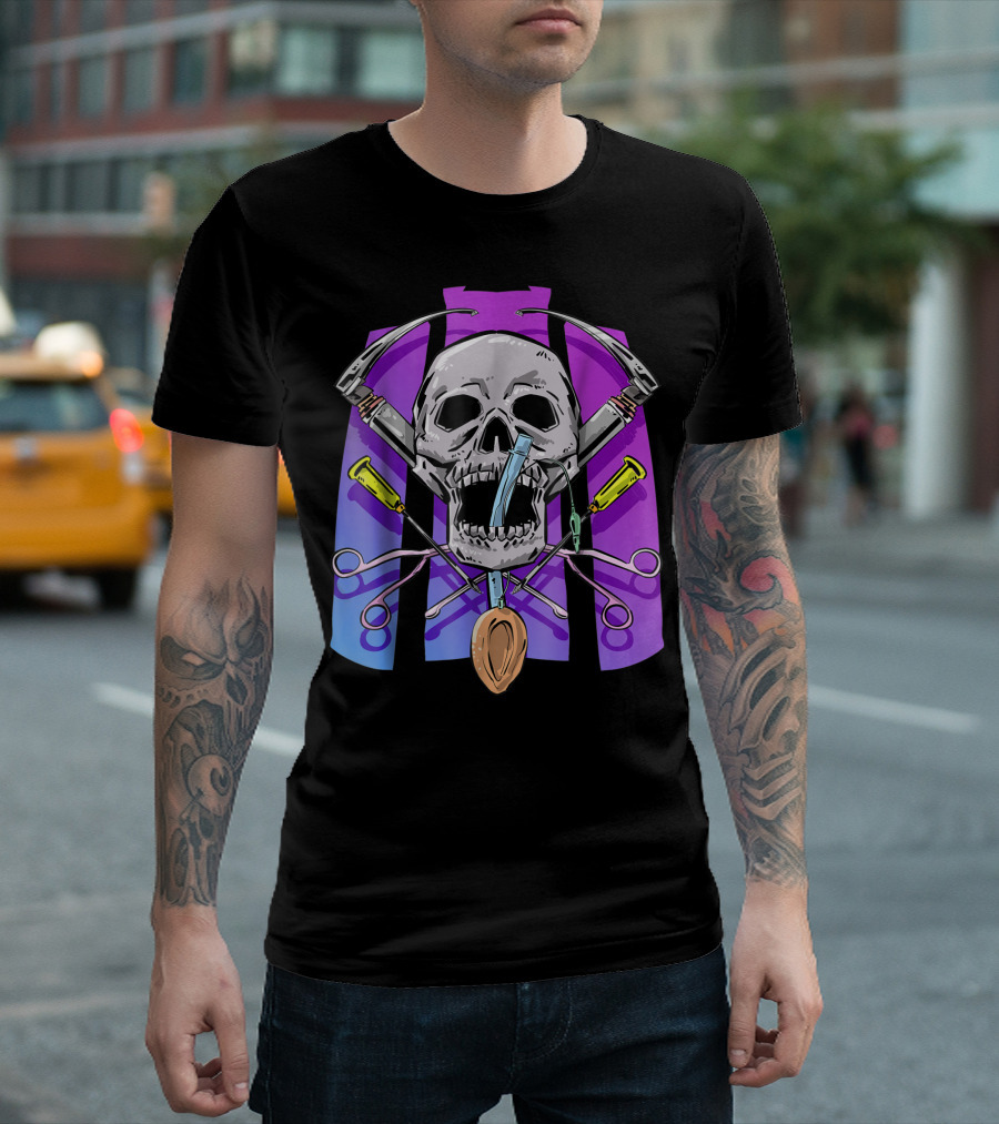 Anesthesia Skull Dia De Los Muertos Crossed Instruments Halloween Medical T-Shirt