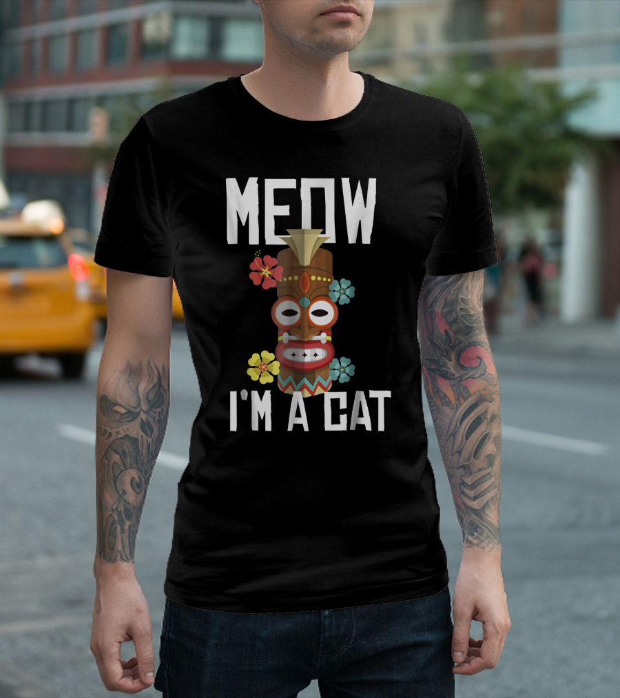 Meow I'm A Cat Tiki Totem Halloween Humor T-Shirt