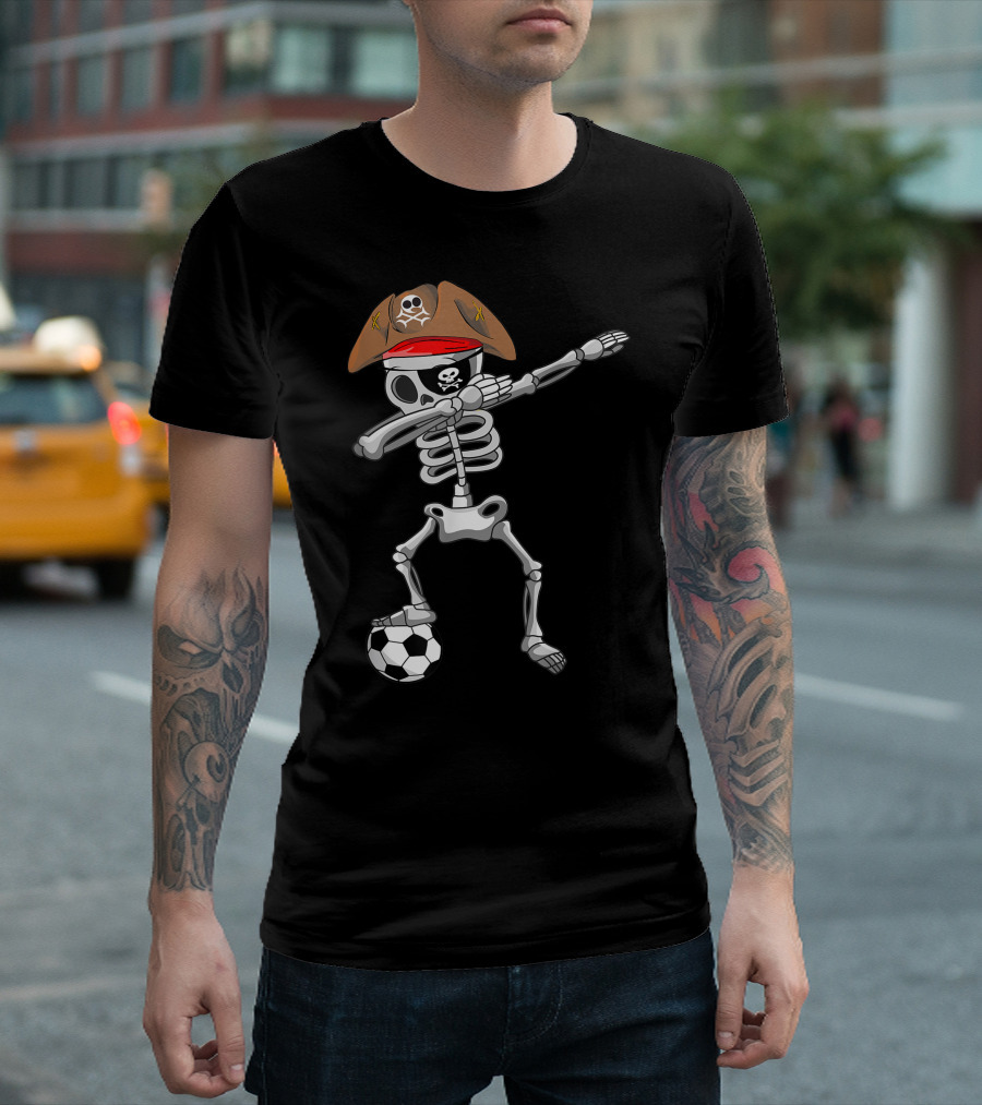 Pirate Skeleton Dabbing Halloween Soccer T-Shirt
