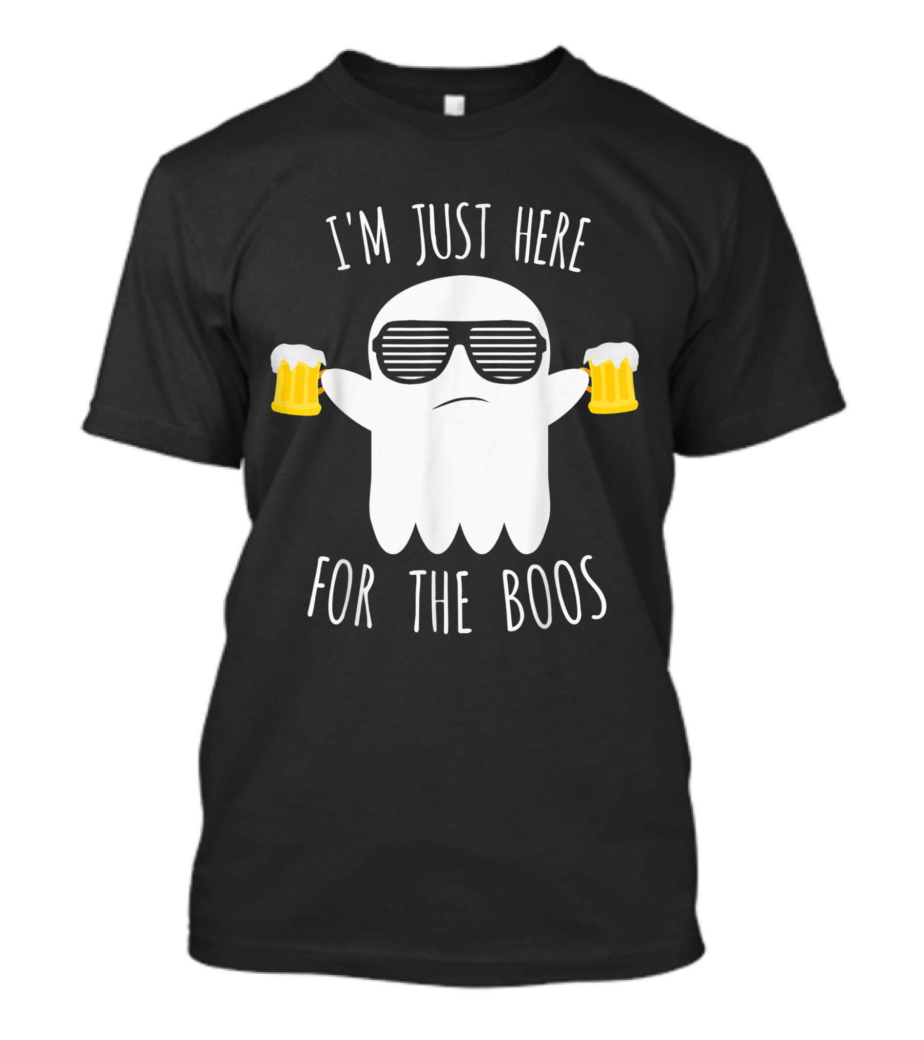 I'm Just Here For The Boos Halloween Ghost Wearing Sunglasses With Beer Mugs T-Shirt