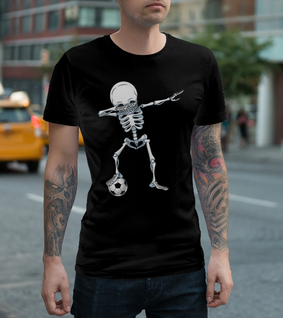 Dabbing Skeleton Soccer Halloween Boys Fun Dance Mood T-Shirt