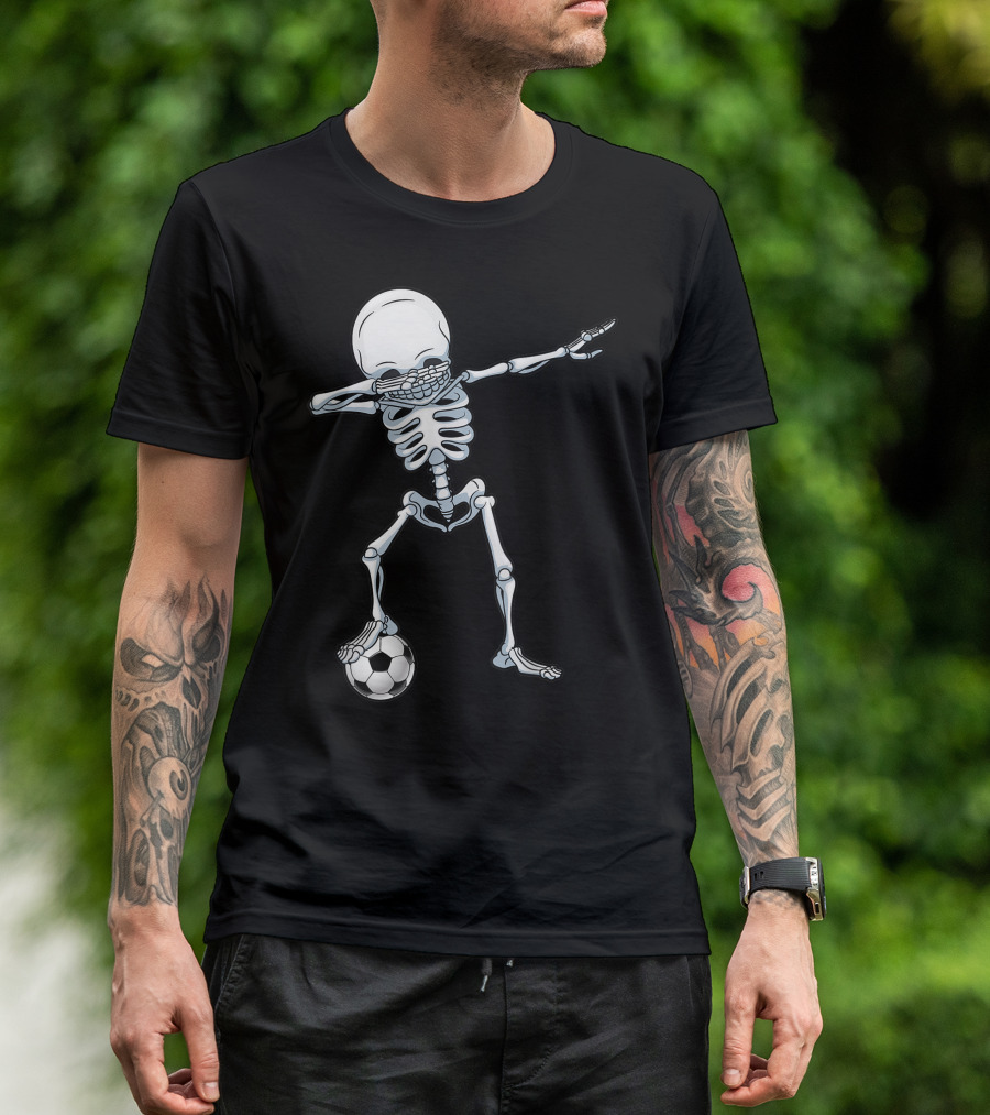 Dabbing Skeleton Soccer Halloween Boys Fun Dance Mood T-Shirt