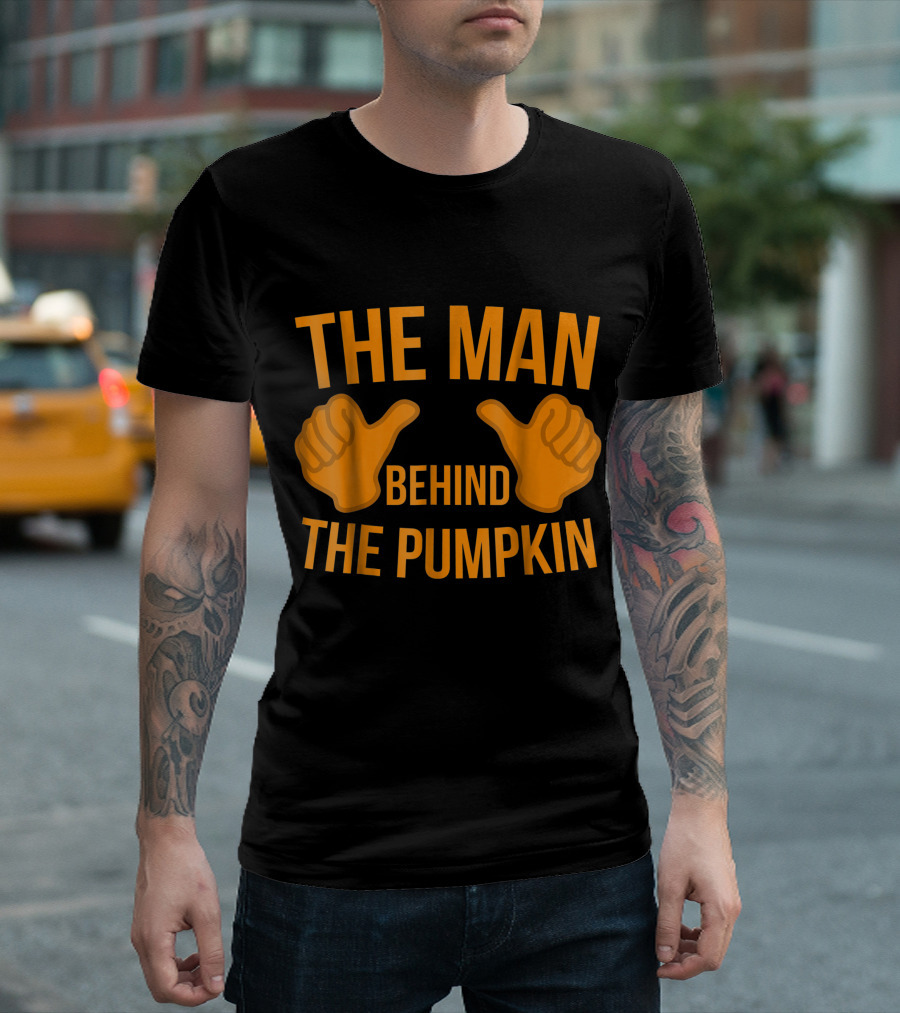 The Man Behind The Pumpkin Funny Halloween Thumbs Up T-Shirt