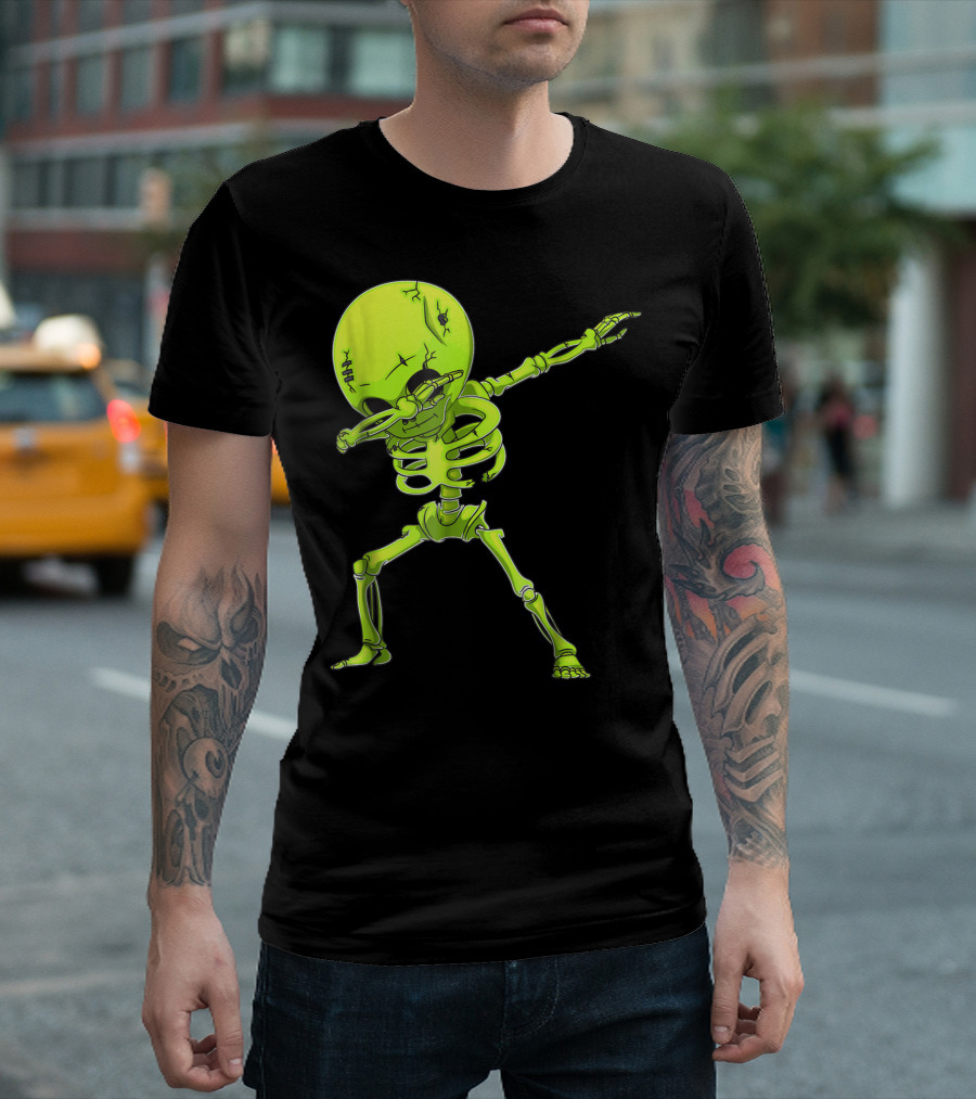 Dabbing Skeleton Kids Halloween Zombie Dab Neon Skeleton Dance T-Shirt