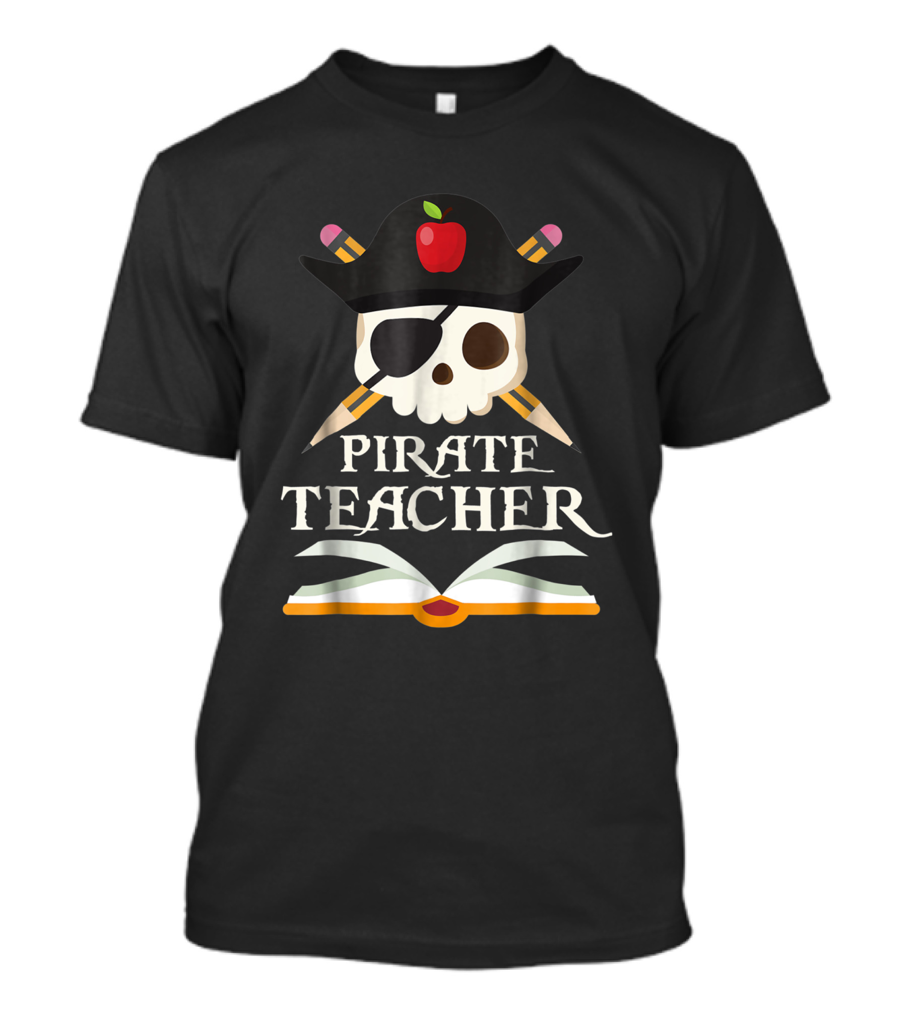 Pirate Teacher Skull With Apple And Pencils T-Shirt