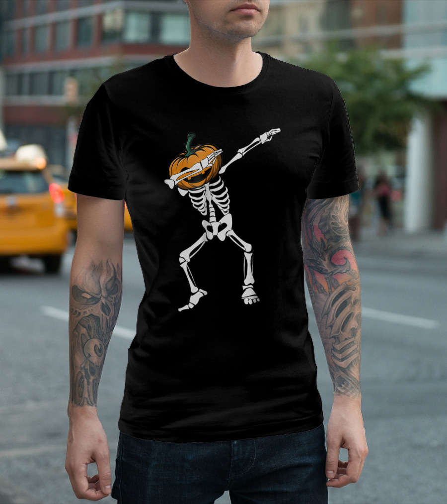 Funny Dabbing Skeleton Pumpkin Halloween Dab Pose T-Shirt