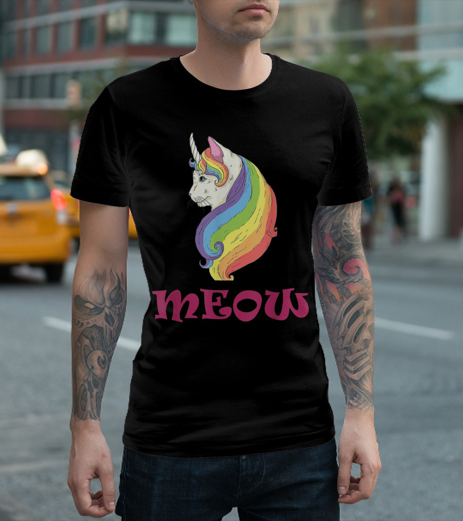 Meow Cat Unicorn Rainbow Cool T-Shirt
