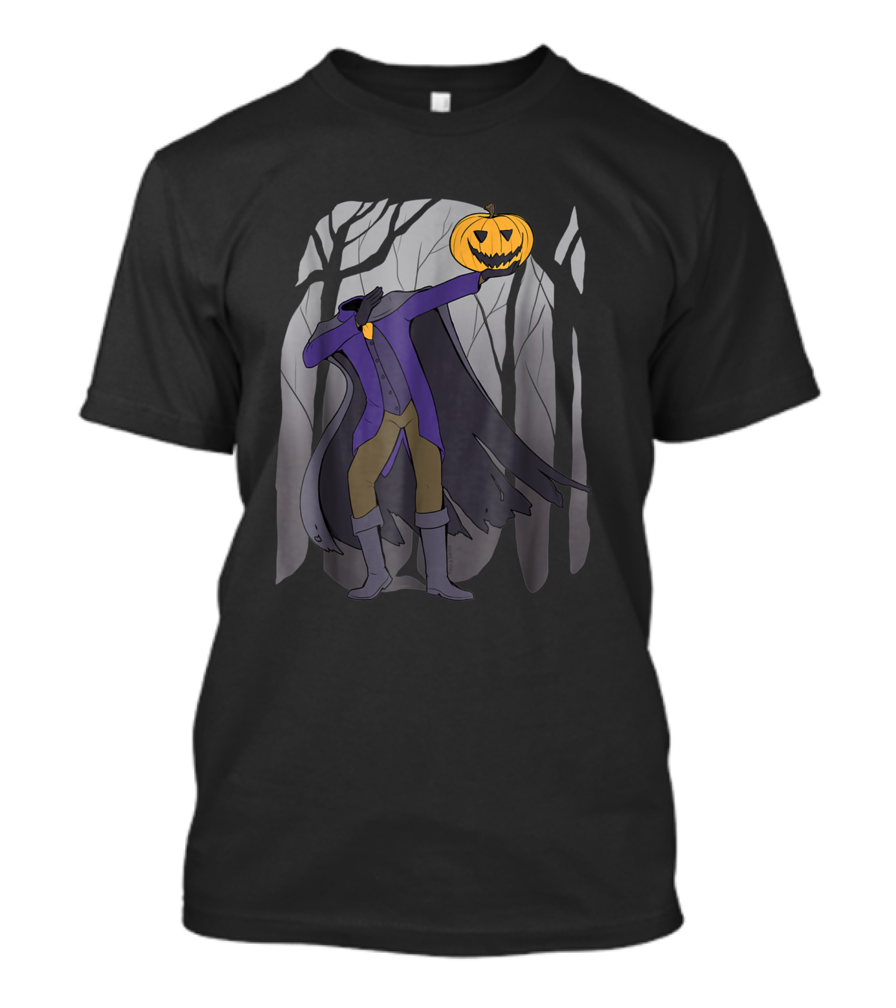 Dabbing Headless Horseman With Pumpkin Head In Spooky Forest Hip Hop Halloween T-Shirt
