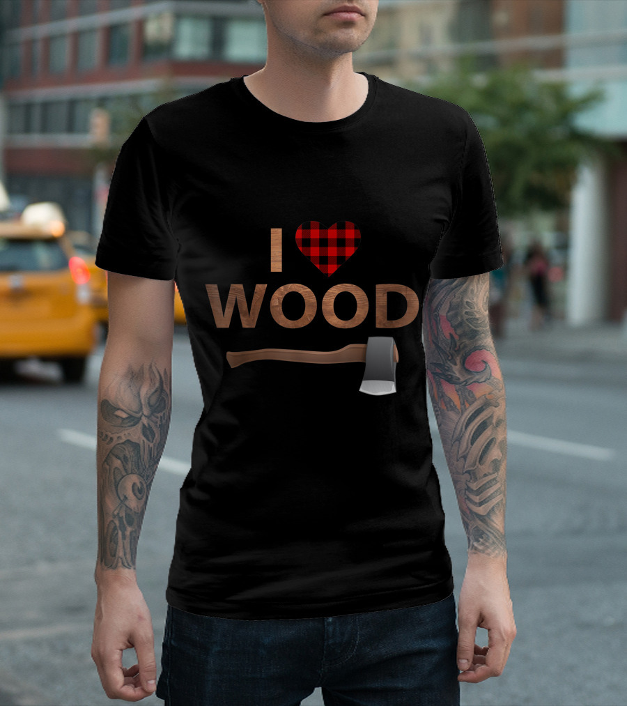 I Love Wood Plaid Heart Lumberjack with Axe Halloween Party T-Shirt