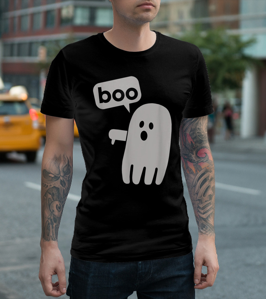 Booing Ghost With Thumbs Down Speech Bubble T-Shirt