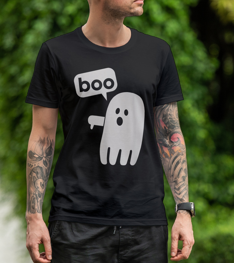 Booing Ghost With Thumbs Down Speech Bubble T-Shirt
