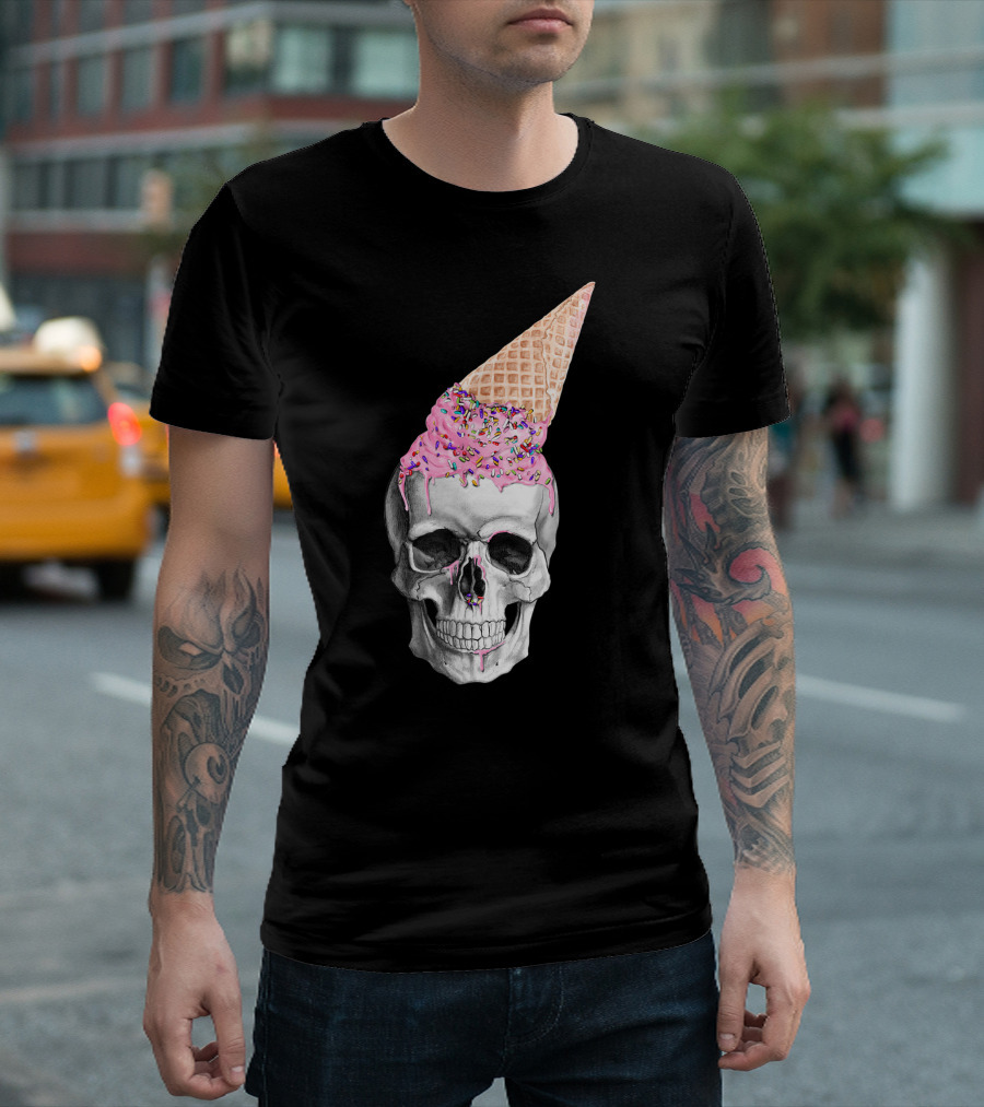 Ice Cream Skull With Sprinkles Cone Summer T-Shirt