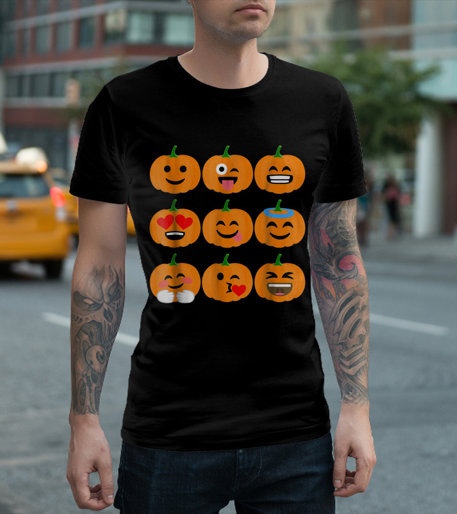 Pumpkins With Emoji Inspired Funny Faces T-Shirt