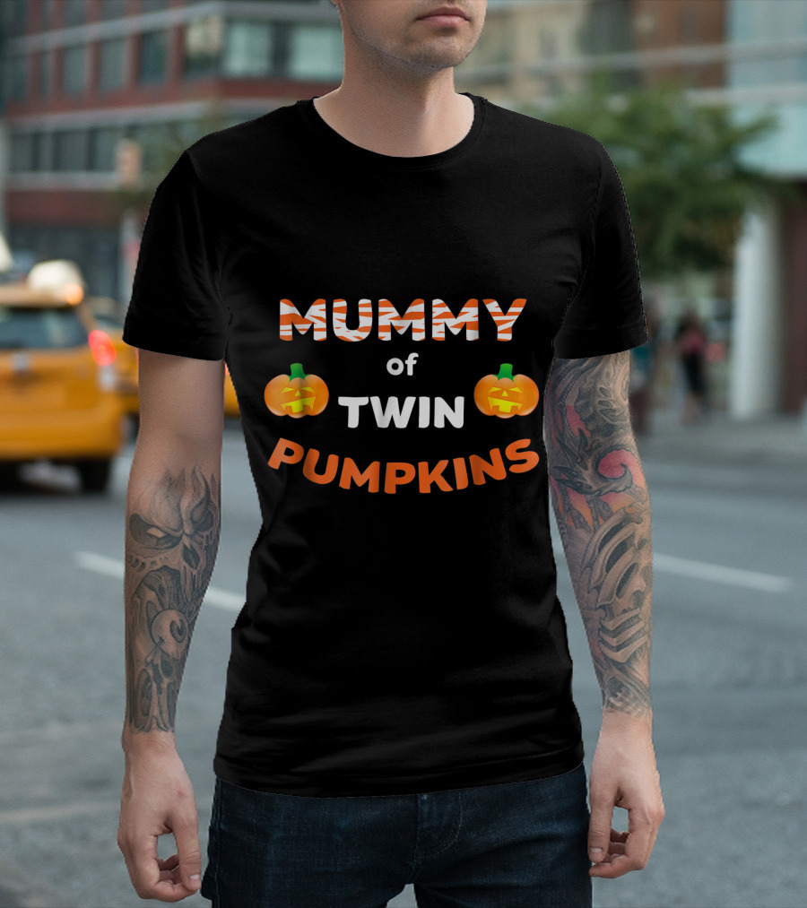 Mummy of Twin Pumpkins Halloween Jack-O'-Lanterns Twins T-Shirt
