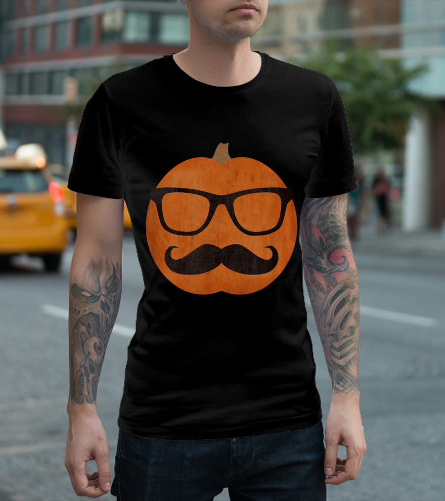 Hipster Pumpkin with Glasses and Mustache Halloween T-Shirt