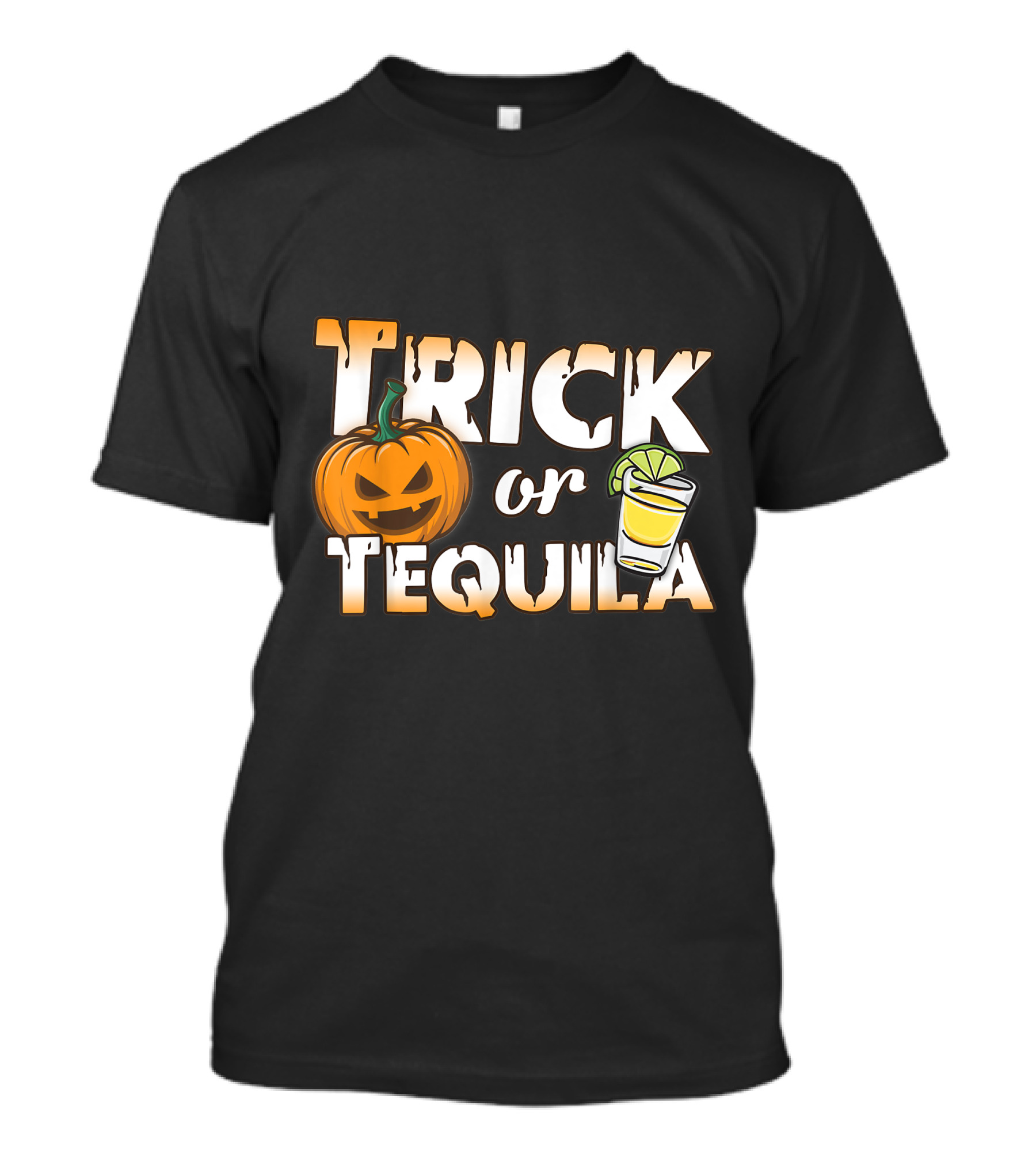 Trick Or Tequila Halloween Pumpkin With Shot Glass T-Shirt