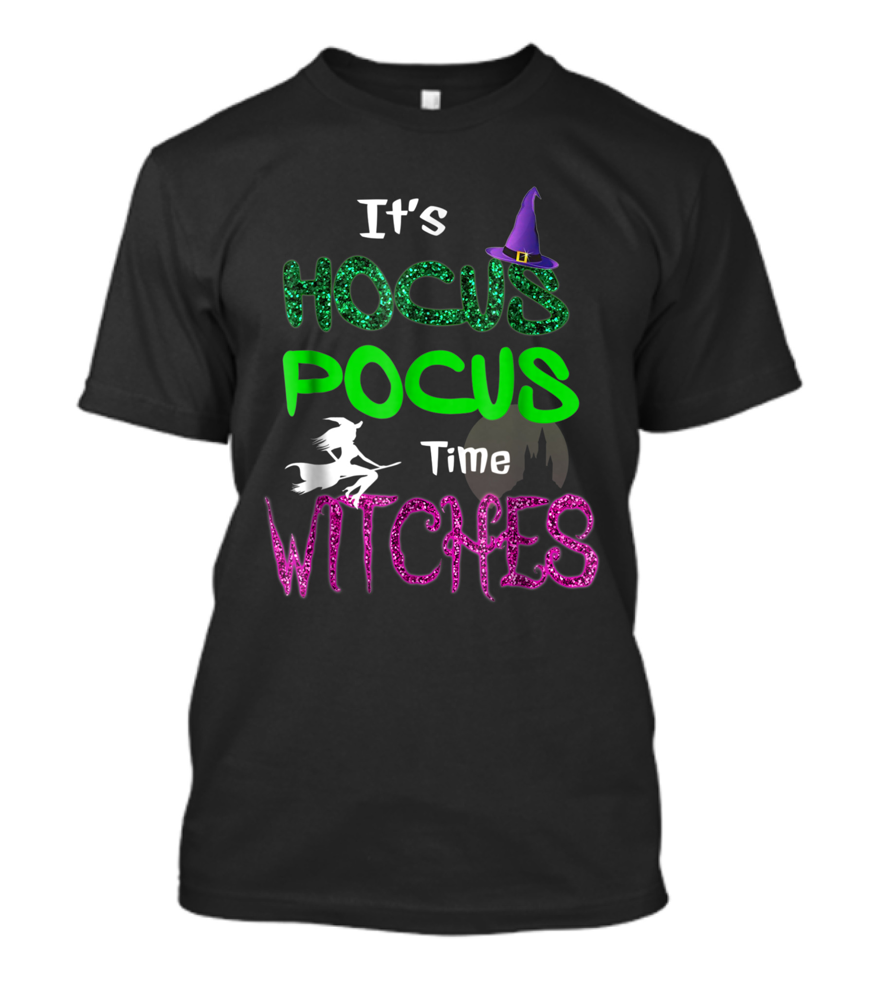 It's Hocus Pocus Time Witches Hat Flying Broomstick T-Shirt