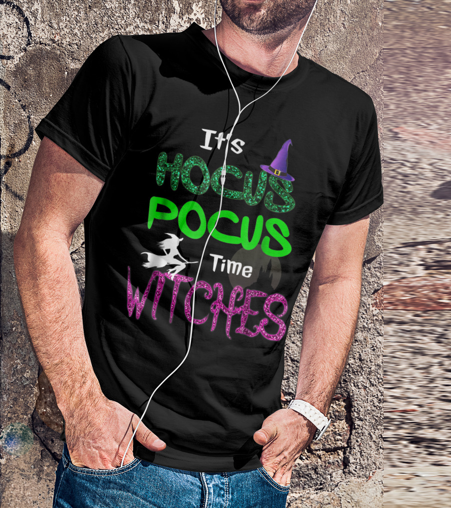 It's Hocus Pocus Time Witches Hat Flying Broomstick T-Shirt