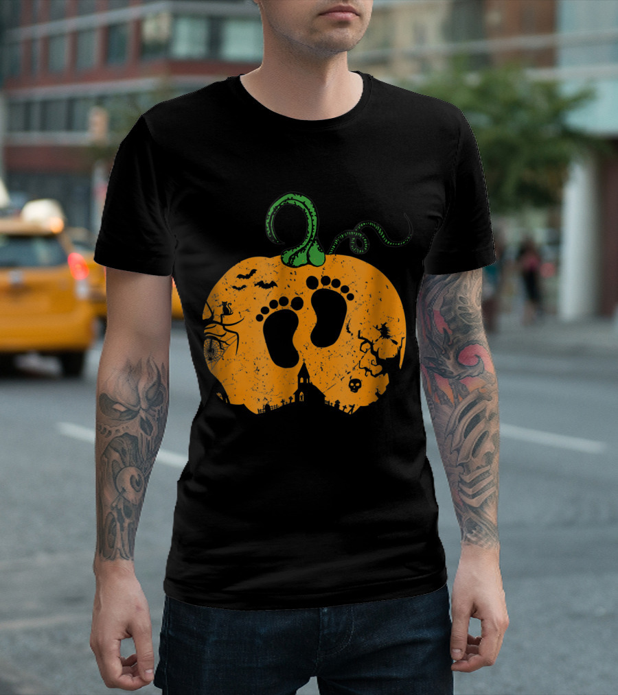 Halloween Pumpkin Baby Feet Announcement T-Shirt
