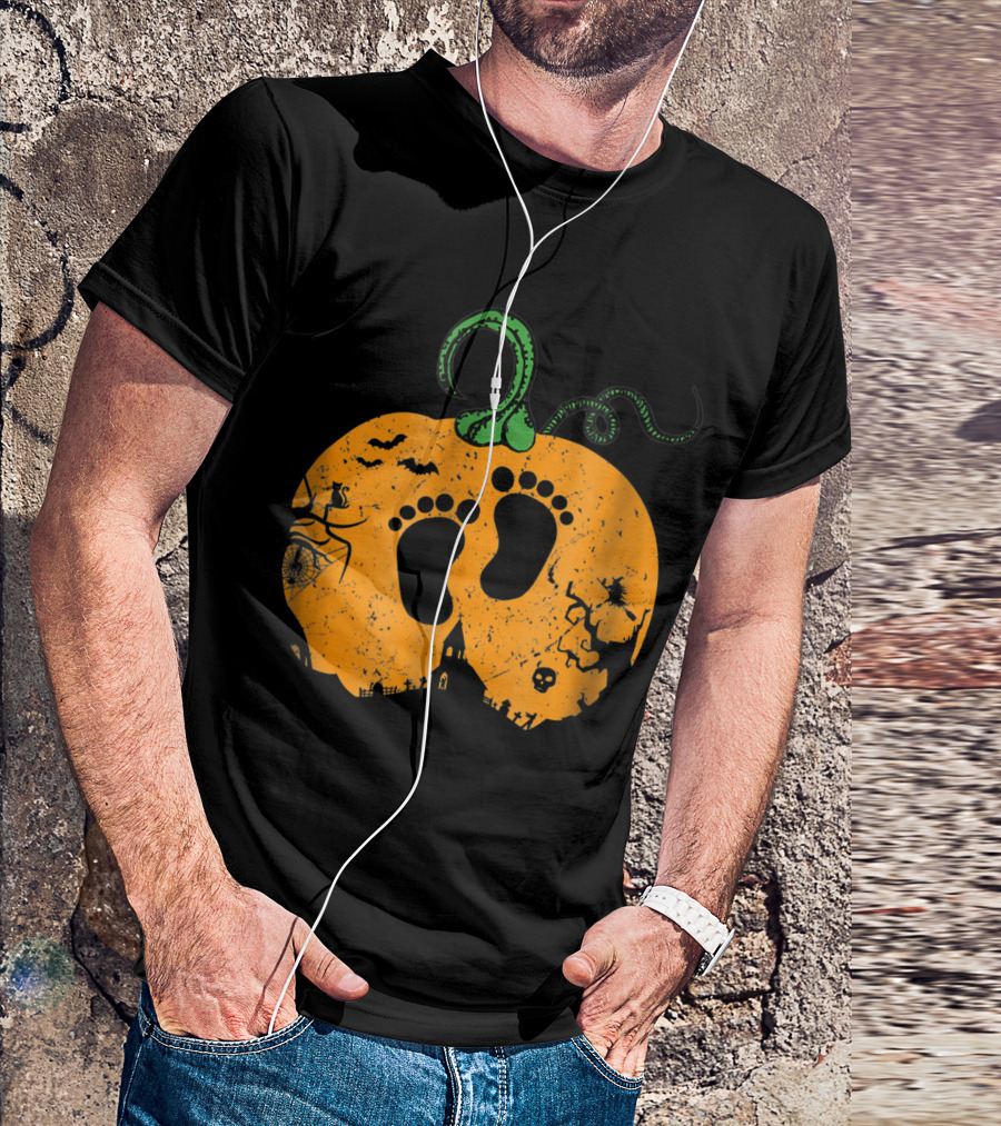 Halloween Pumpkin Baby Feet Announcement T-Shirt