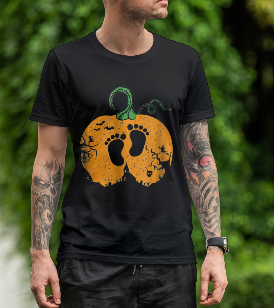 Halloween Pumpkin Baby Feet Announcement T-Shirt