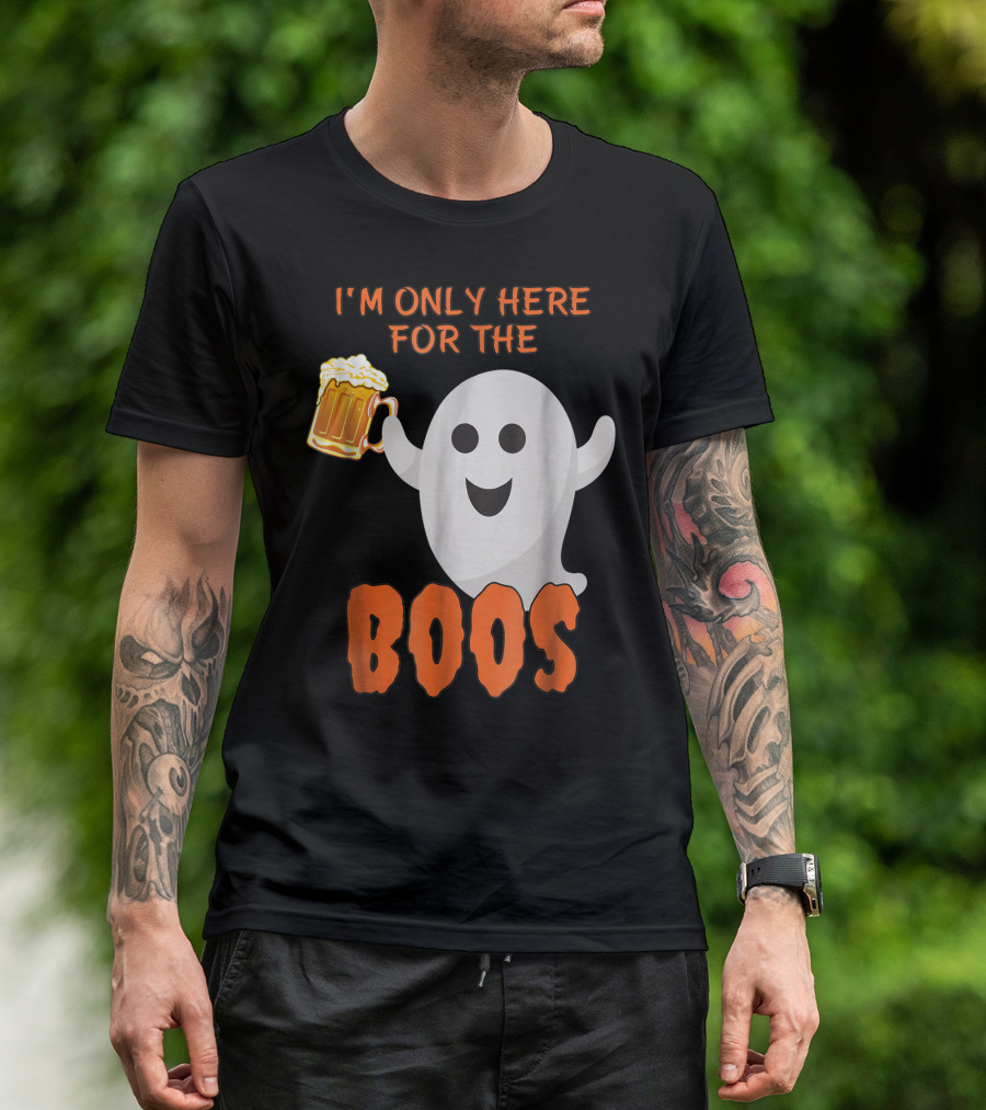 I'm Only Here For The Boos Ghost With Beer Mug T-Shirt