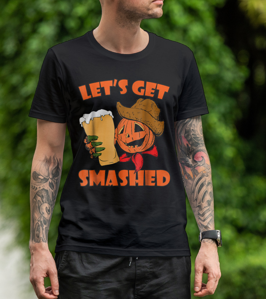 Let's Get Smashed Pumpkin Cowboy Halloween Beer T-Shirt