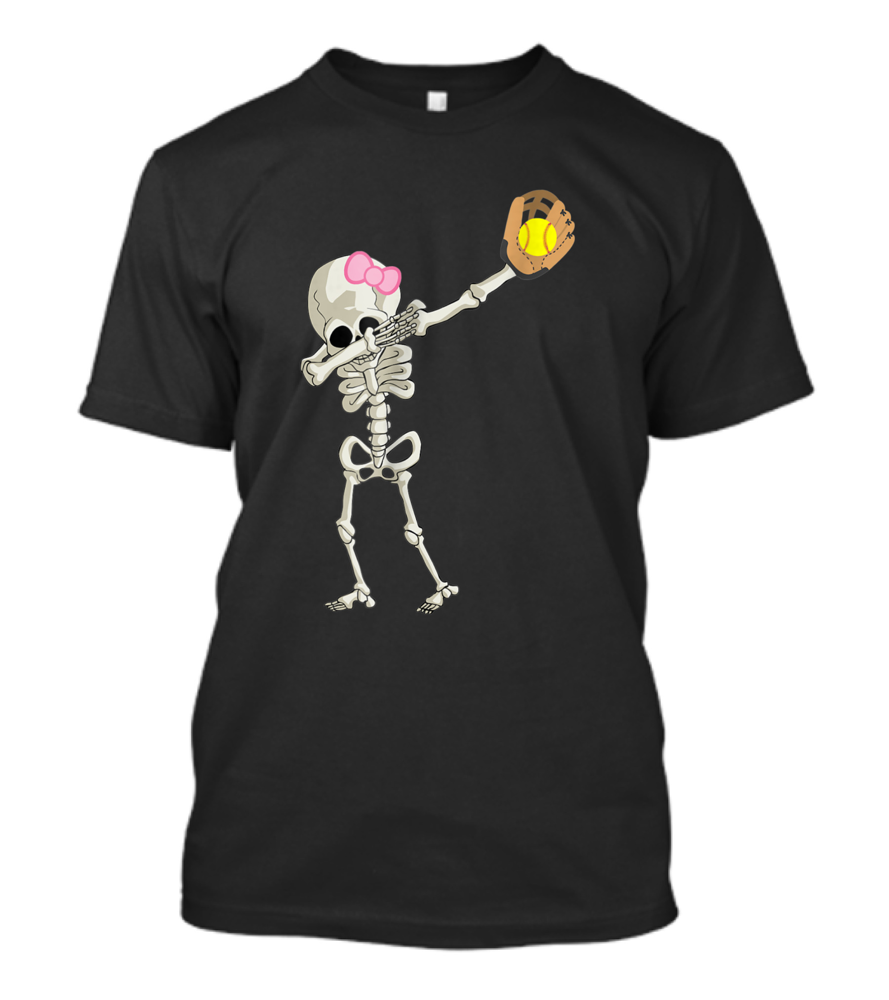 Bow Pink Halloween Skeleton Softball Dabbing Dance T-Shirt