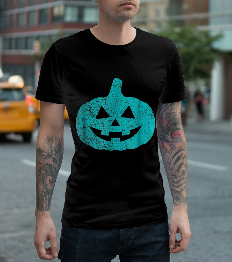Teal Pumpkin Halloween Allergy Awareness Pumpkin Face T-Shirt