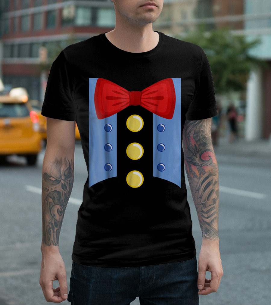Red Bowtie with Blue Buttons and Yellow Accents Clown Ruffle T-Shirt