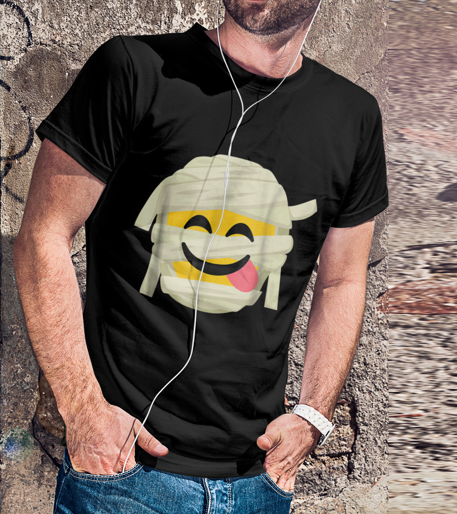 Mummy Emoji Tongue Out Wrapped In Bandages Halloween Face T-Shirt