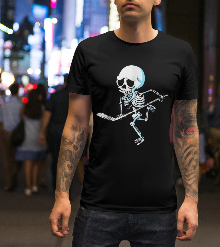 Skeleton Playing Hockey With Stick T-Shirt