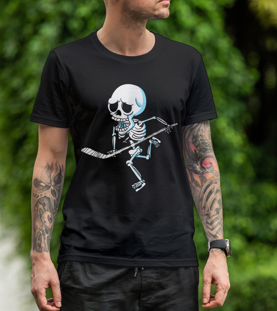 Skeleton Playing Hockey With Stick T-Shirt