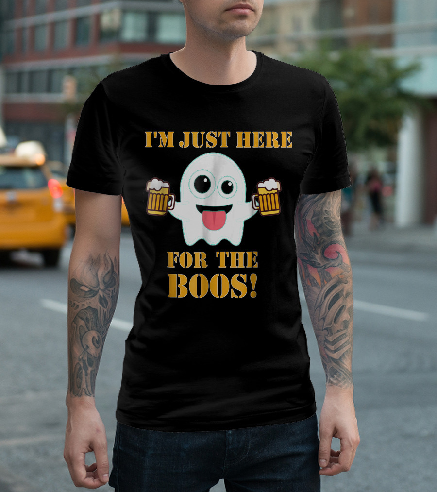 I'm Just Here For The Boos With Ghost Holding Beer Mugs T-Shirt
