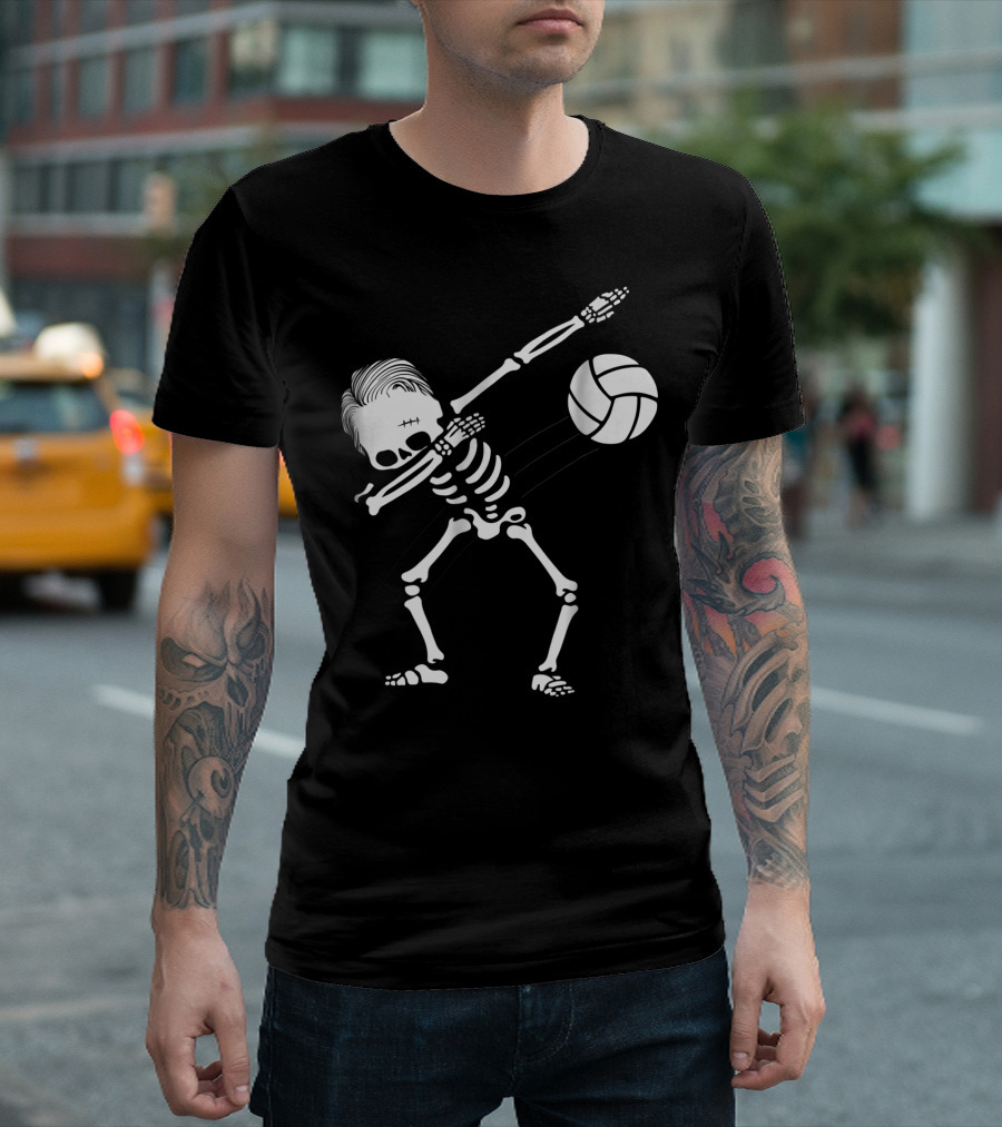 Dabbing Skeleton Volleyball Halloween Funny Sports Skeleton T-Shirt