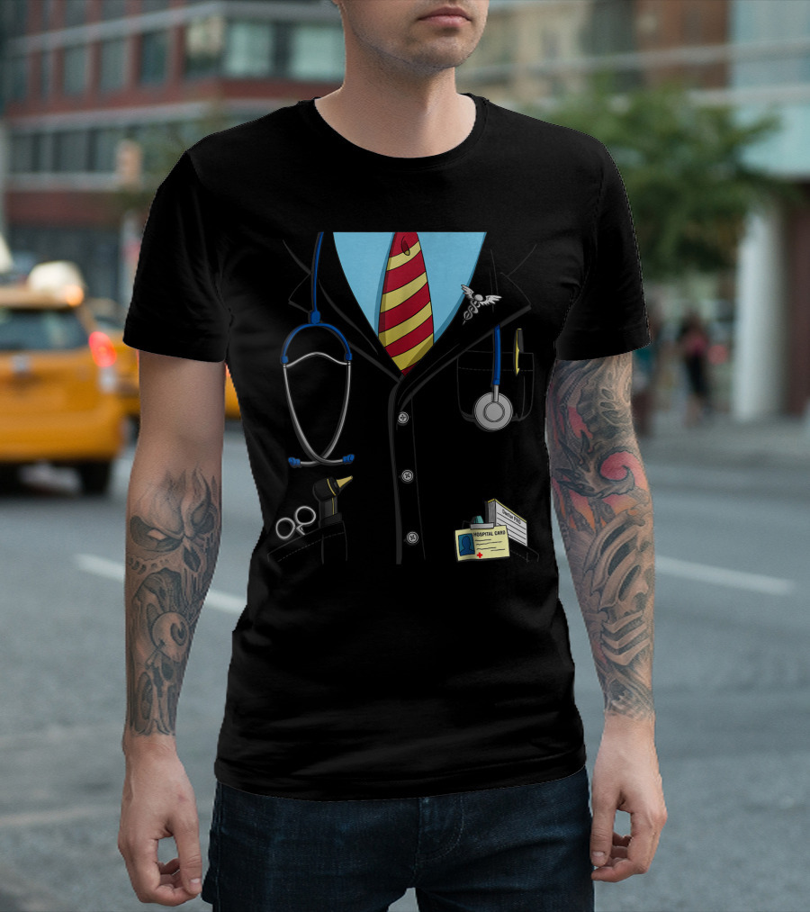Funny Doctor Lab Coat Uniform With Stethoscope And Hospital Card T-Shirt