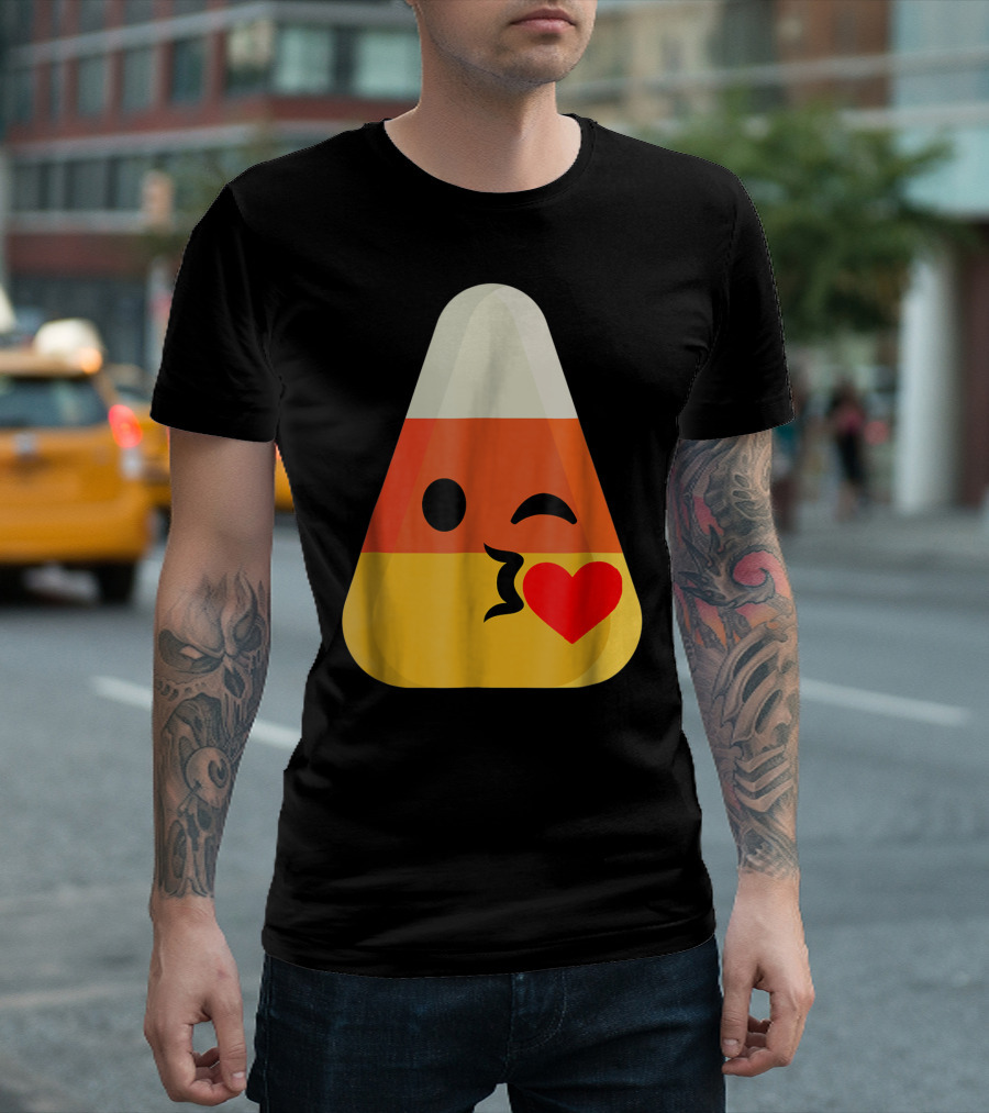 Candy Corn Winking Kiss Heart Emoji T-Shirt