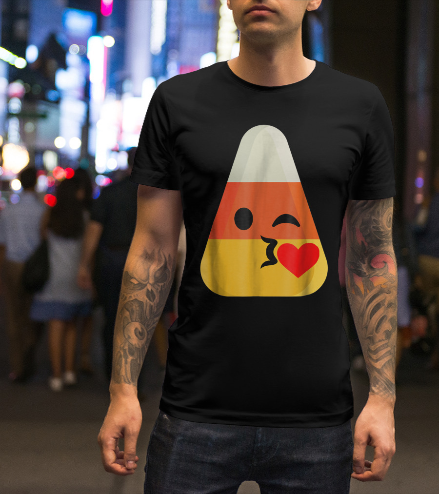 Candy Corn Winking Kiss Heart Emoji T-Shirt