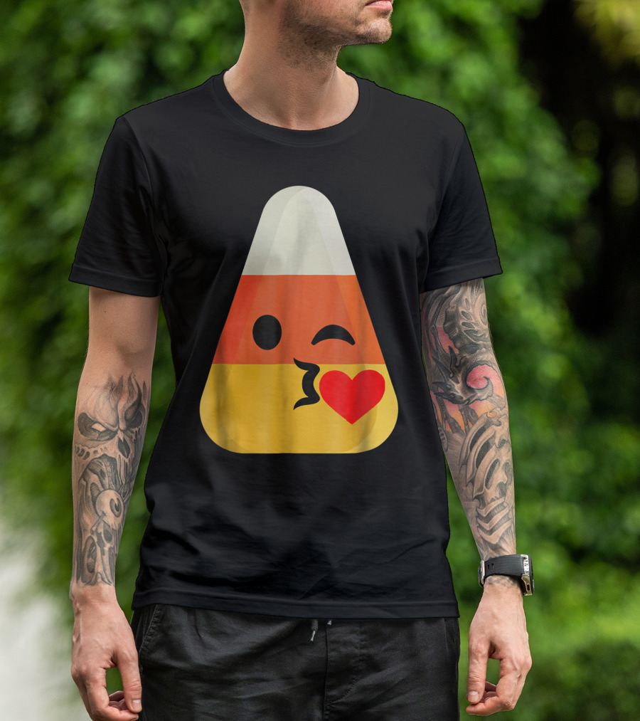 Candy Corn Winking Kiss Heart Emoji T-Shirt