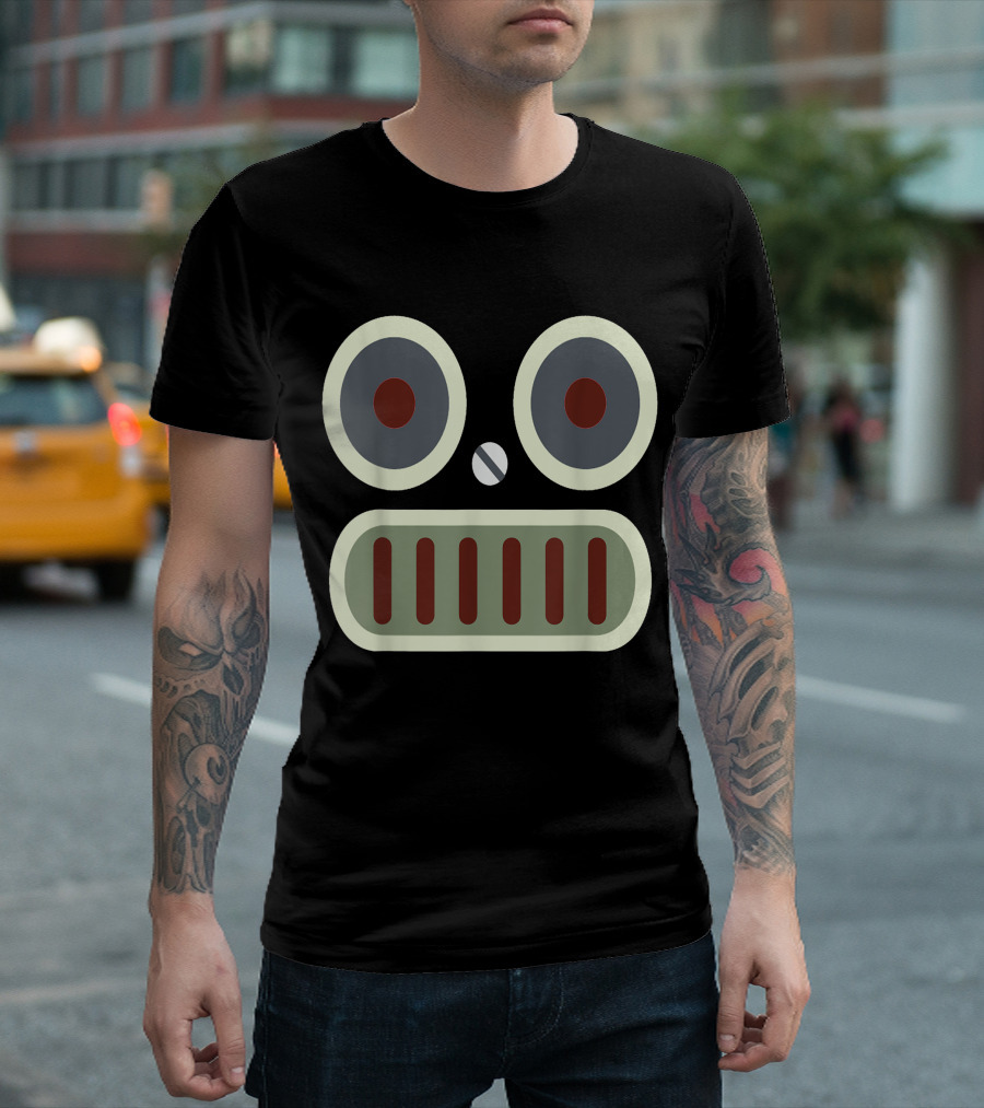 Robot Face Halloween Simple Symmetrical Mask T-Shirt