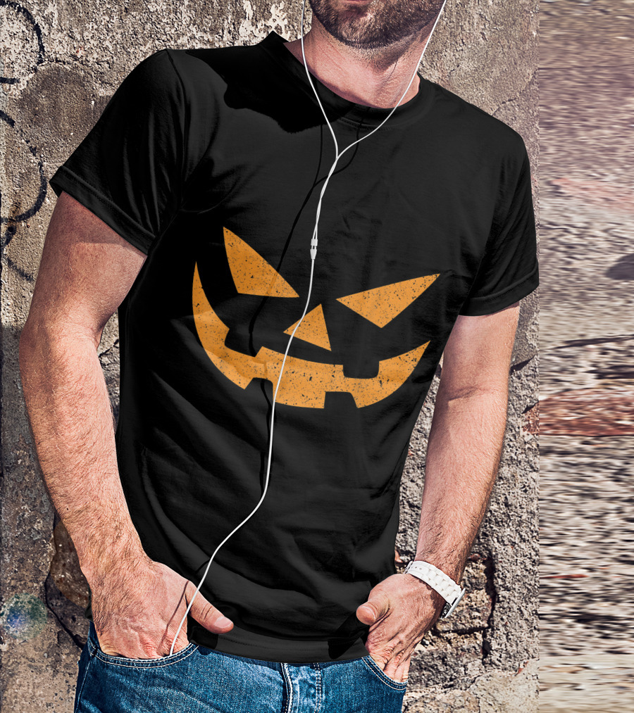 Jack O Lantern Halloween Pumpkin Face Distressed Orange Grin T-Shirt