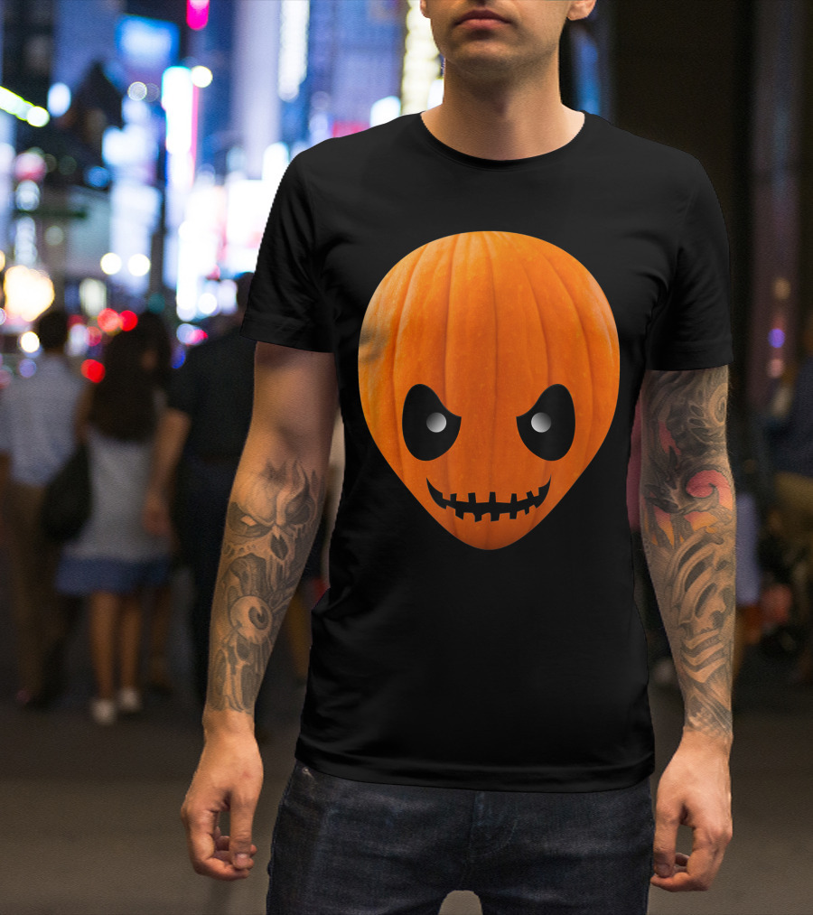 Alien Jackolantern Halloween Pumpkin Face T-Shirt