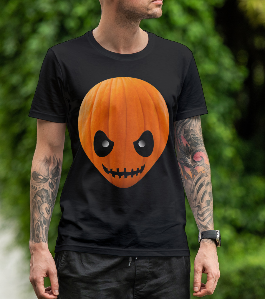 Alien Jackolantern Halloween Pumpkin Face T-Shirt