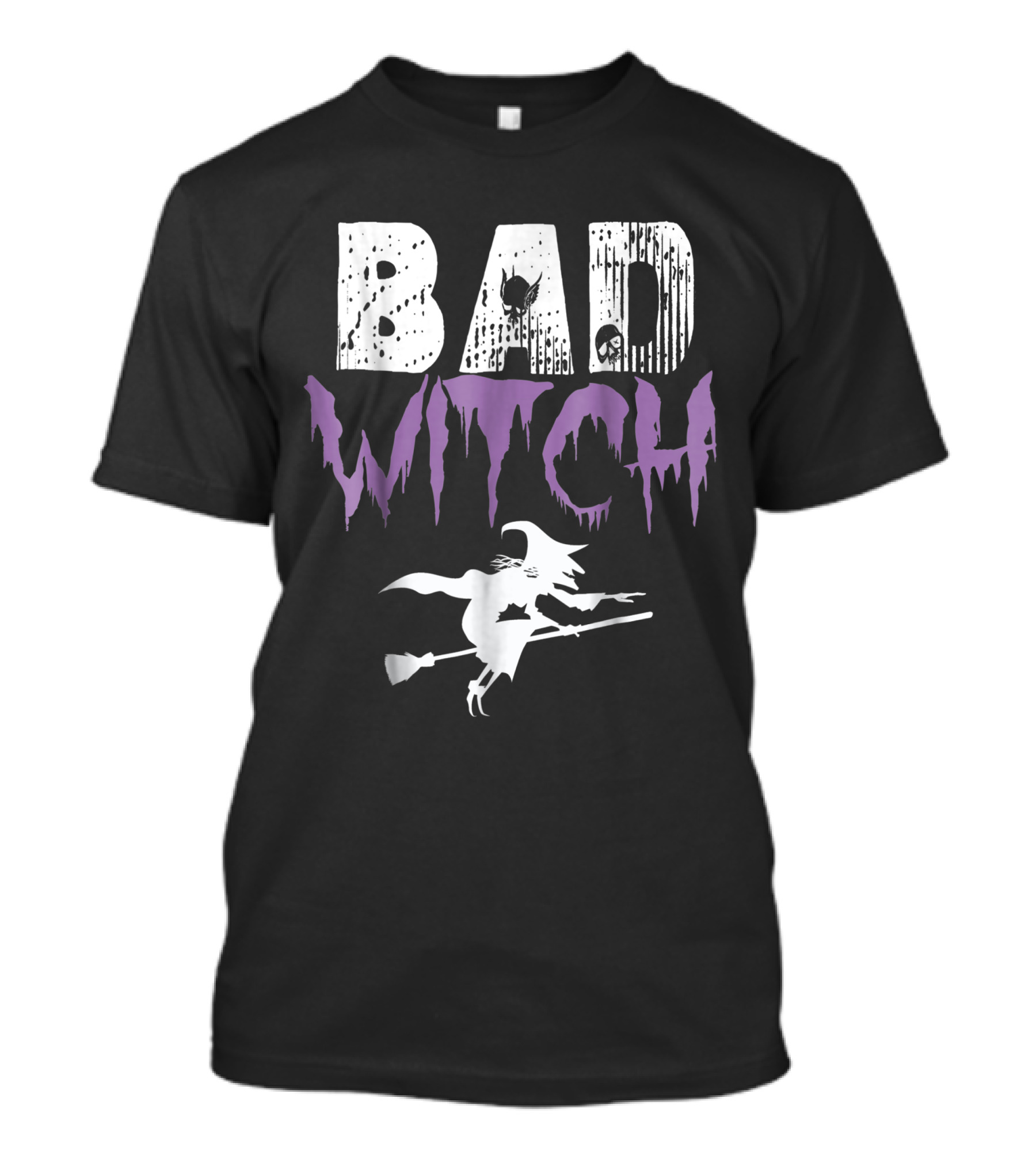 BAD WITCH Flying Broomstick Silhouette Spooky Halloween T-Shirt