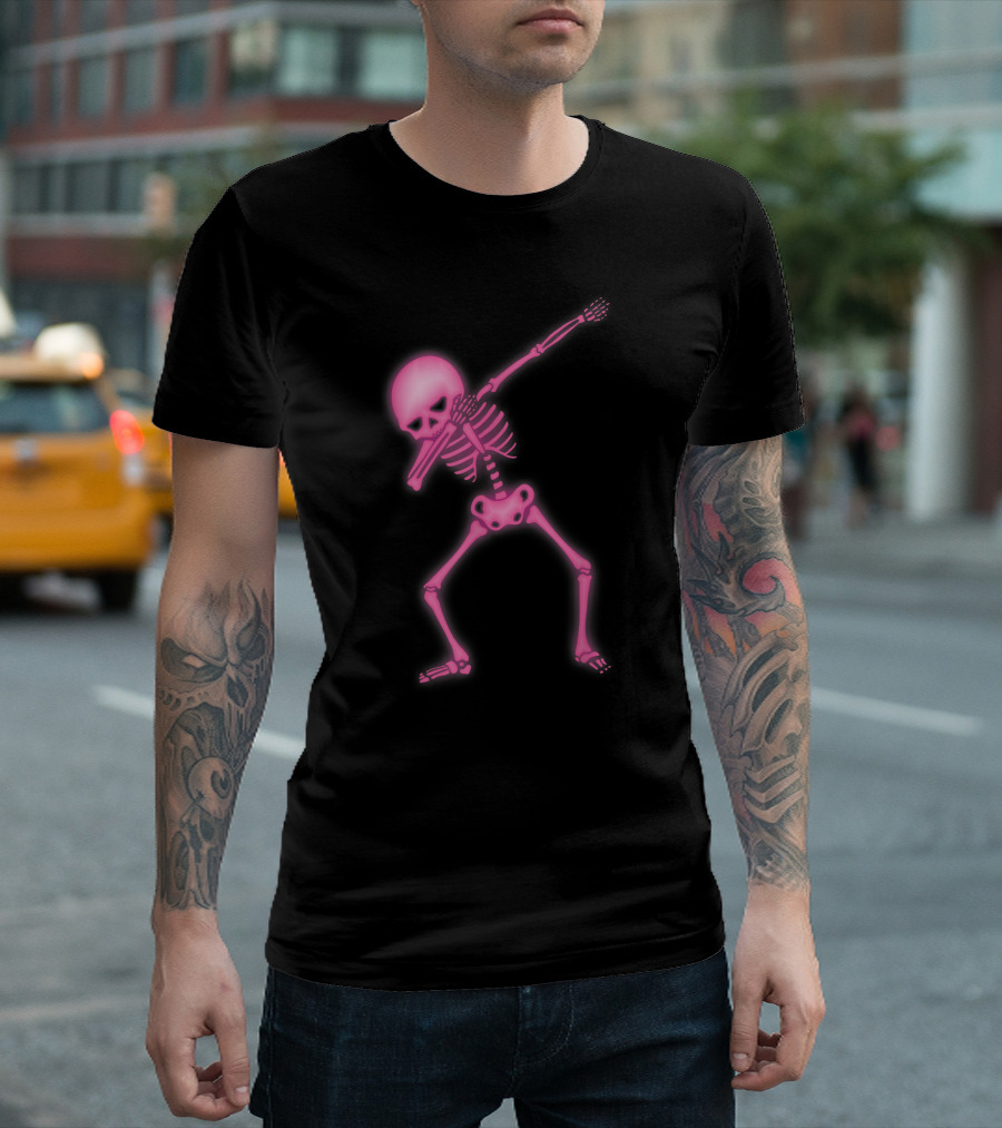Dabbing Pink Skeleton Neon Glow T-Shirt