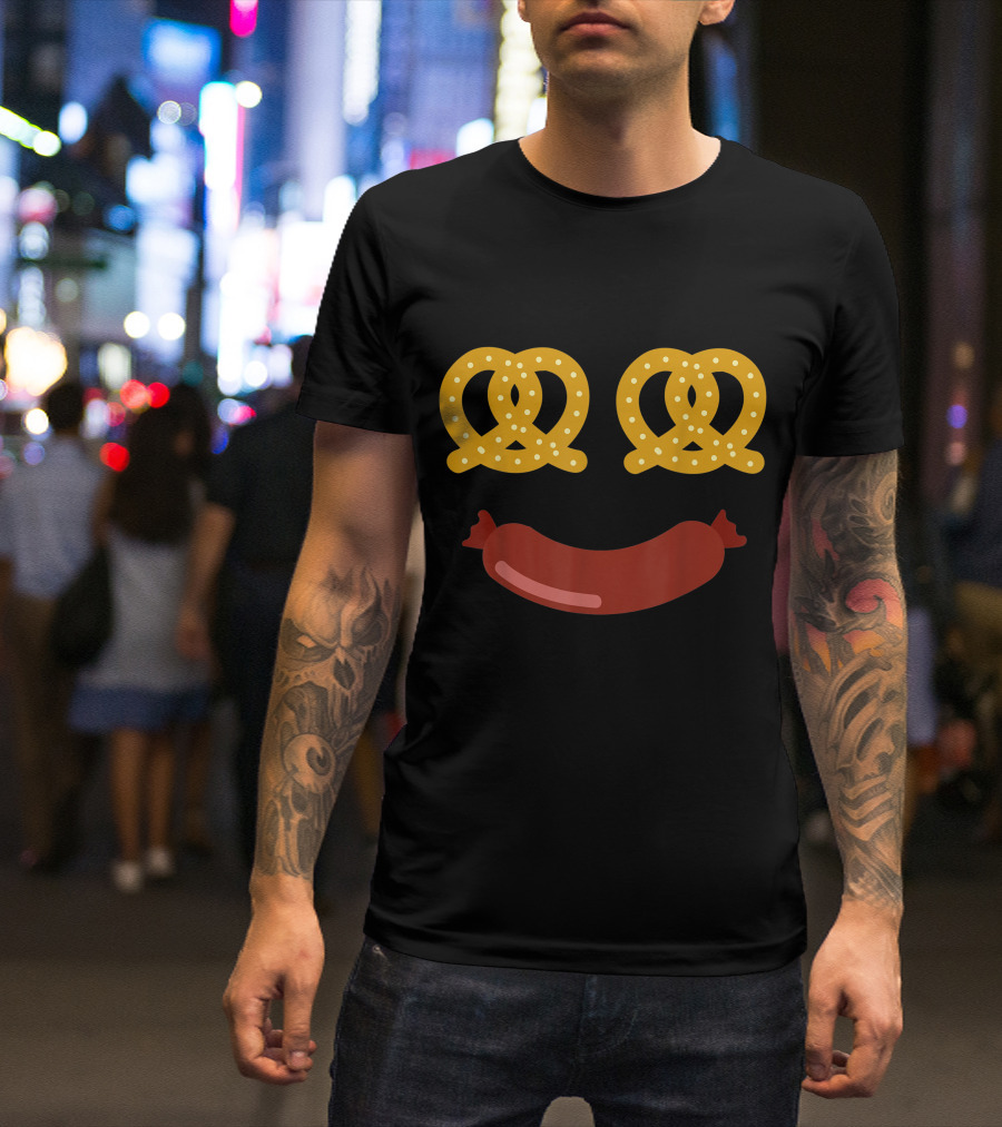 Oktoberfest Pretzel Sausage Costume Face T-Shirt