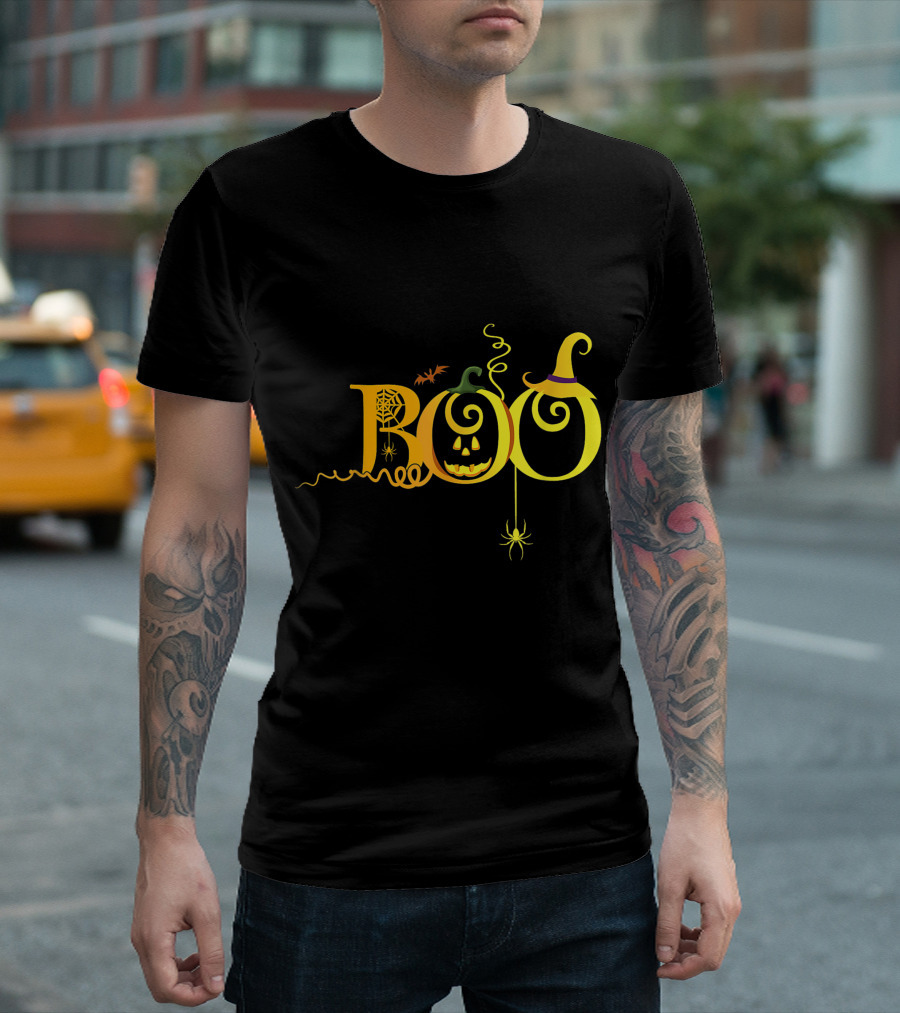 Boo Halloween Witch Hat Spider Bat Pumpkin Jack-o'-Lantern T-Shirt